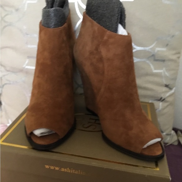 NWT Ash-Lynx Pep Toe Platform Wedge Leather “Cookie “ Low Ankle Boots 10M - Picture 6 of 14